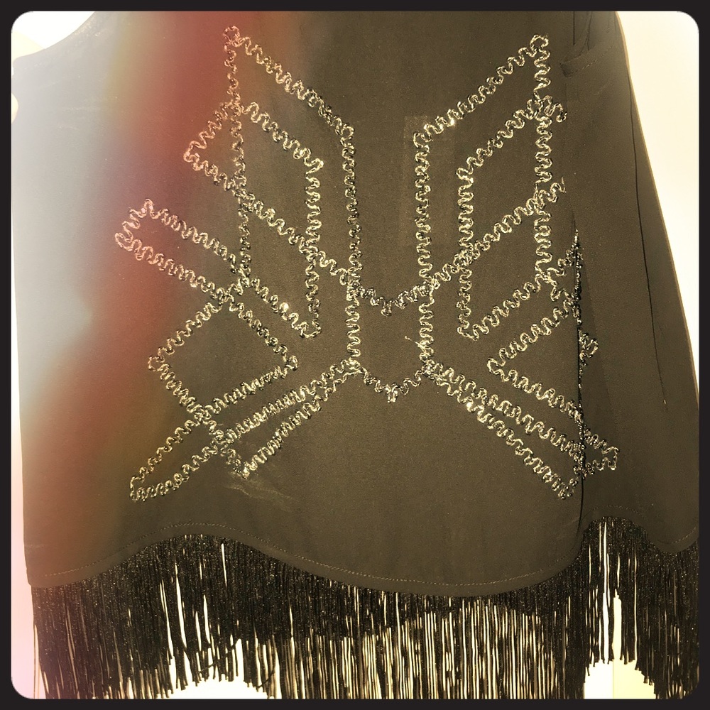 Black Embellished Fringe Tank- NEVER WORN W/ TAGS